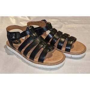 Clarks Artisan Women's Lydie Kona Black Leather Fisherman Sandals Size 8 EUC